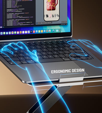 KUXIU X53 Ergonomic Laptop Stand with Built-in 8-in-1 Hub - Wood Grain