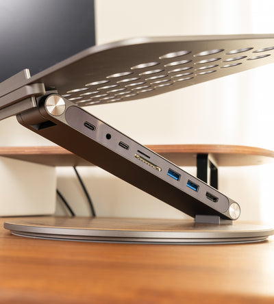 KUXIU X53 Ergonomic Laptop Stand with Built-in 8-in-1 Hub - Wood Grain