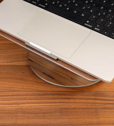 KUXIU X53 Ergonomic Laptop Stand with Built-in 8-in-1 Hub - Wood Grain