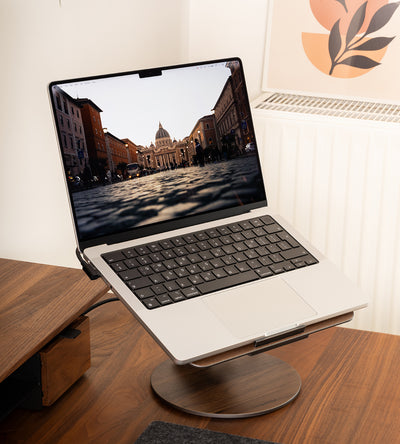 KUXIU X53 Ergonomic Laptop Stand with Built-in 8-in-1 Hub - Wood Grain