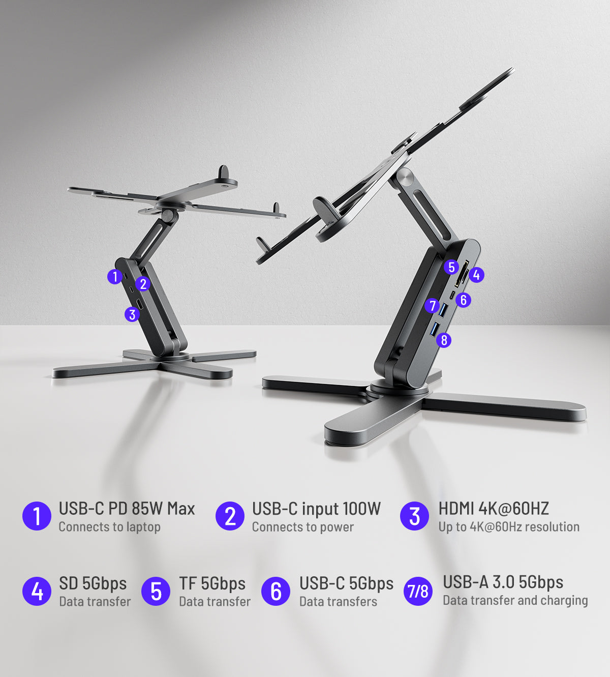 KUXIU X53 Mini Ergonomic Laptop Stand with Built-in 8-in-1 Hub