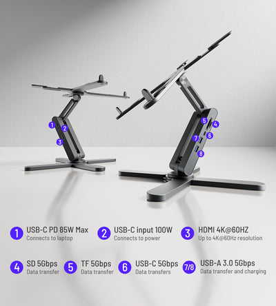 KUXIU X53 Mini Ergonomic Laptop Stand with Built-in 8-in-1 Hub