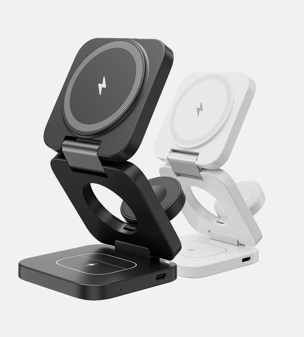 KUXIU X55 3-In-1 Foldable Magnetic Wireless Charging Station - Black and White