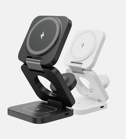 KUXIU X55 3-In-1 Foldable Magnetic Wireless Charging Station - Black and White 1200