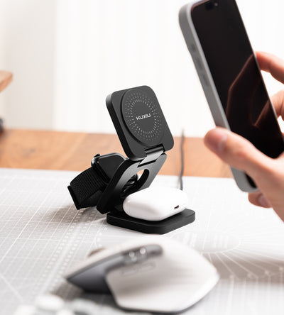 KUXIU X55 Turbo Qi2.2 Certified 25W 3-in-1 MagSafe Foldable Wireless Charging Stand  - Black