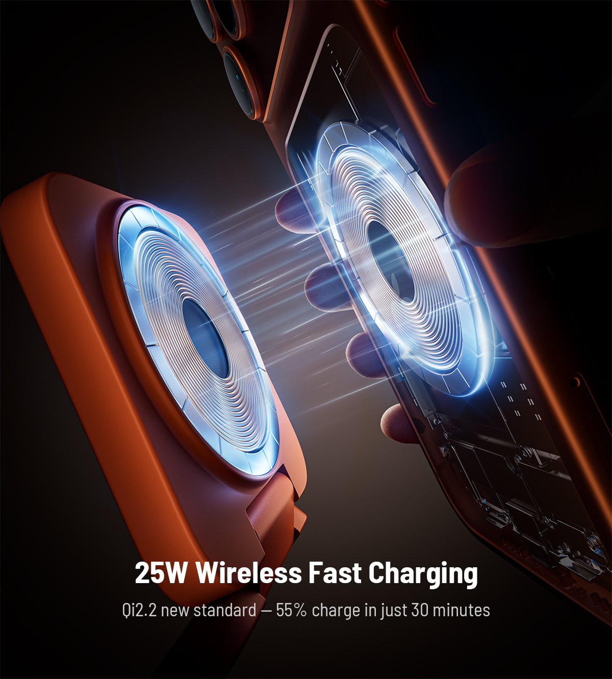 KUXIU Penyangga Pengecas Tanpa Wayar Lipat 3-dalam-1 MagSafe Bersertifikat Qi2.2 Turbo X55 25W - Jingga