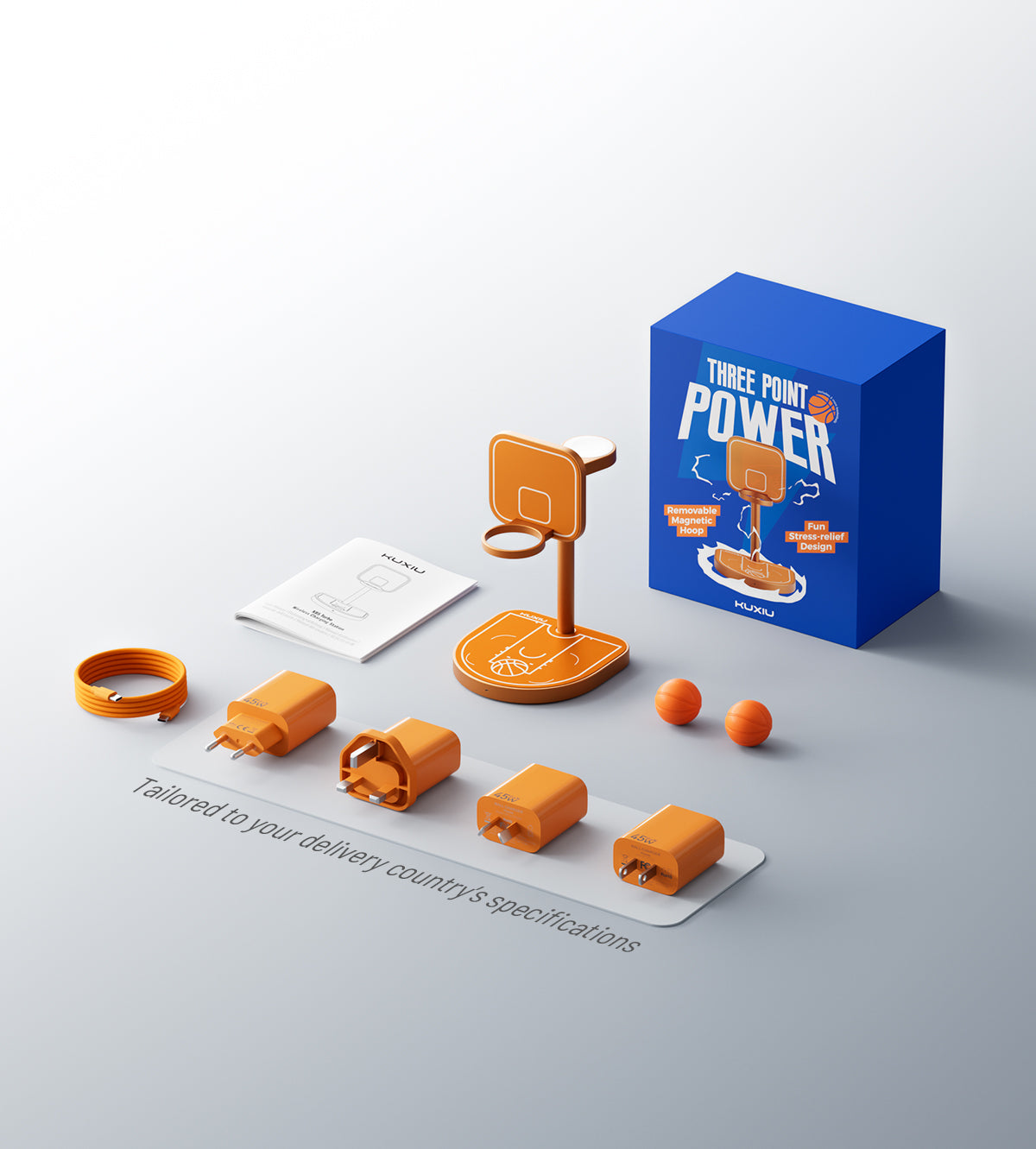 KUXIU X85 Turbo Qi2.2 25W 3-in-1 Creative Wireless Charging Station - Orange
