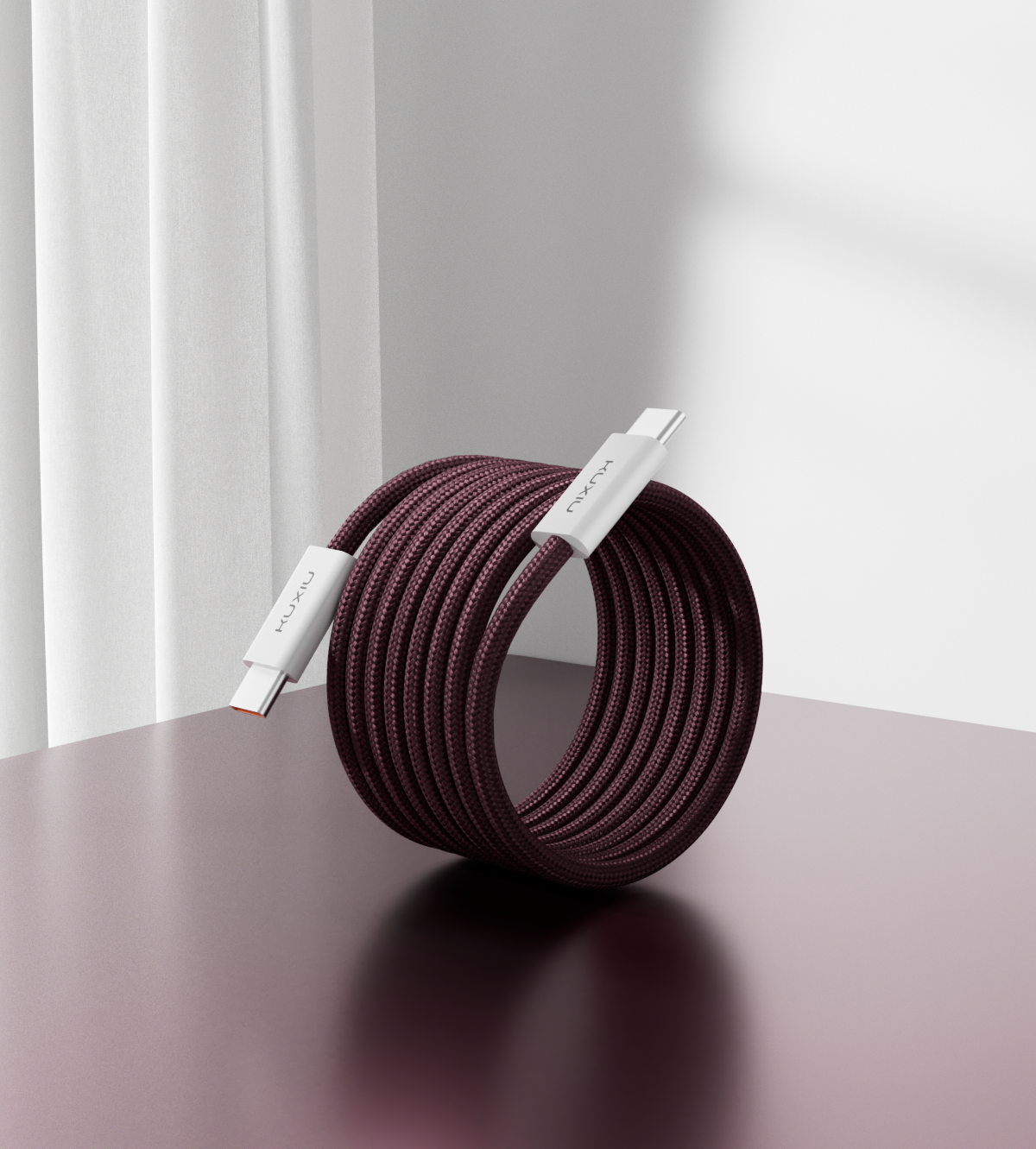 KUXIU 240W 4.92/1.5m Magnetic Auto-Coiling Cable - Burgundy