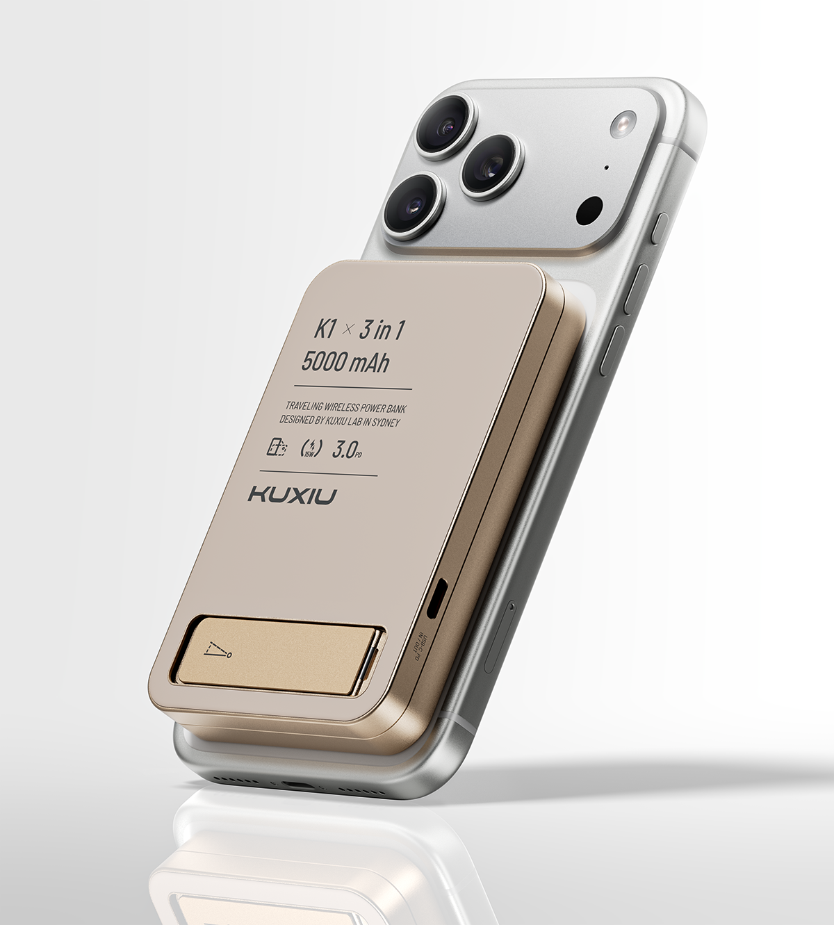 KUXIU K1 15W Fast Charging 3-in-1 MagSafe Wireless Power Bank - 5000mAh - Desert Titanium