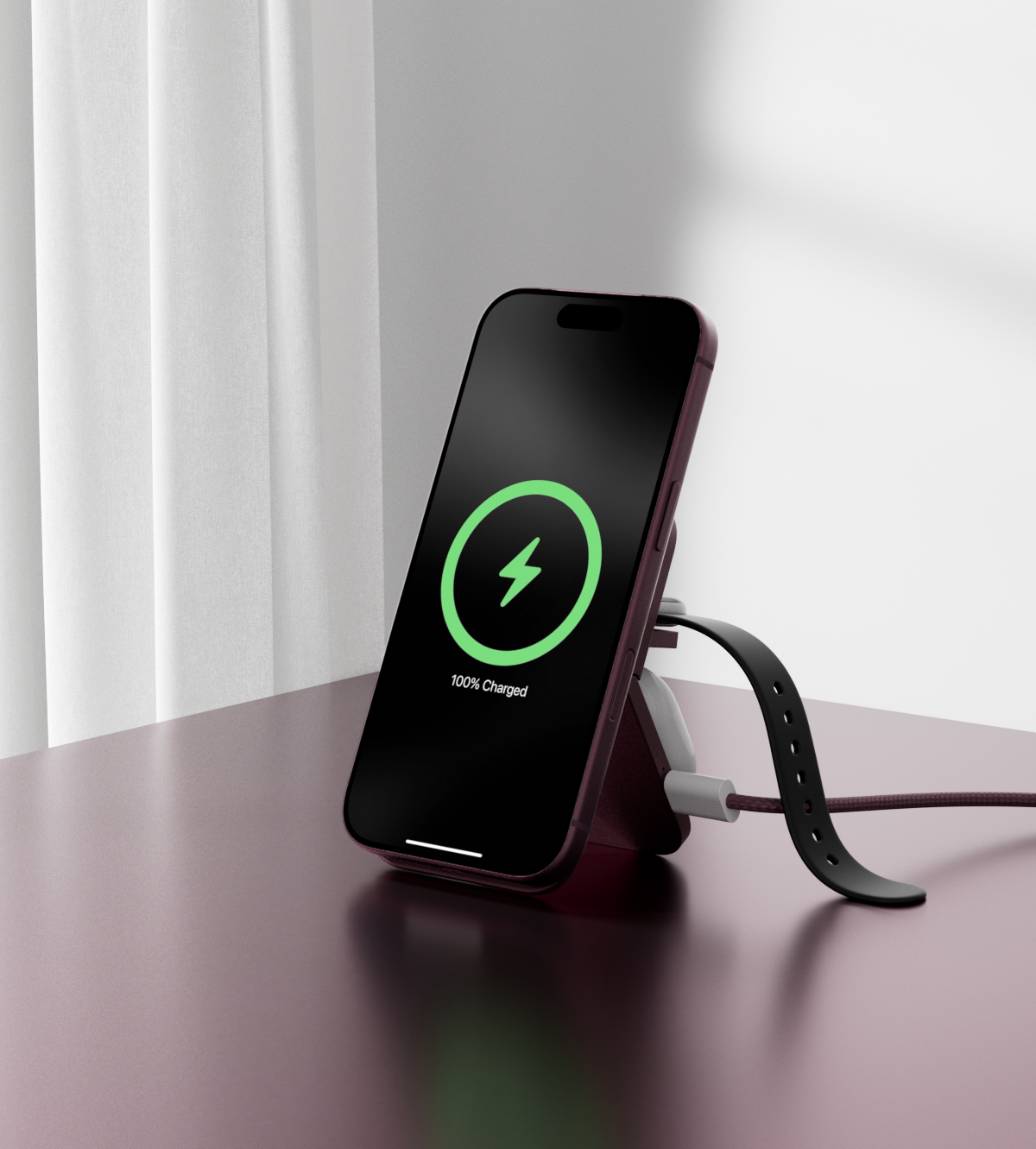 KUXIU K4 Air Qi2.3 Certified 25W 3-in-1 MagSafe Foldable Wireless Charging Stand - Burgundy