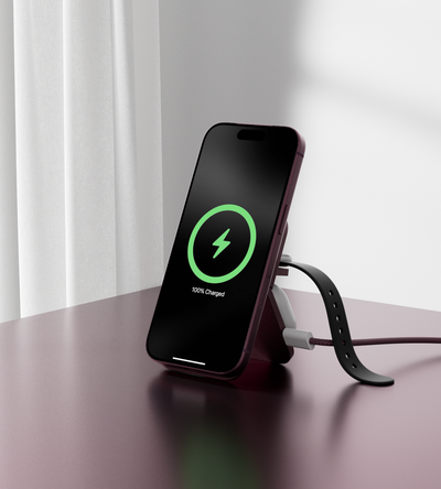 KUXIU K4 Air Qi2.3 Certified 25W 3-in-1 MagSafe Foldable Wireless Charging Stand - Burgundy
