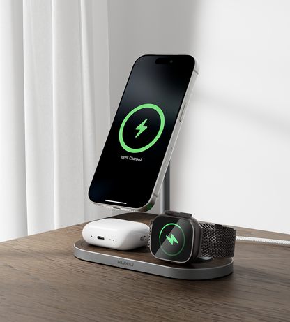 KUXIU X23 Pro 4合1 MagSafe 雙核快充支架 - 木紋款