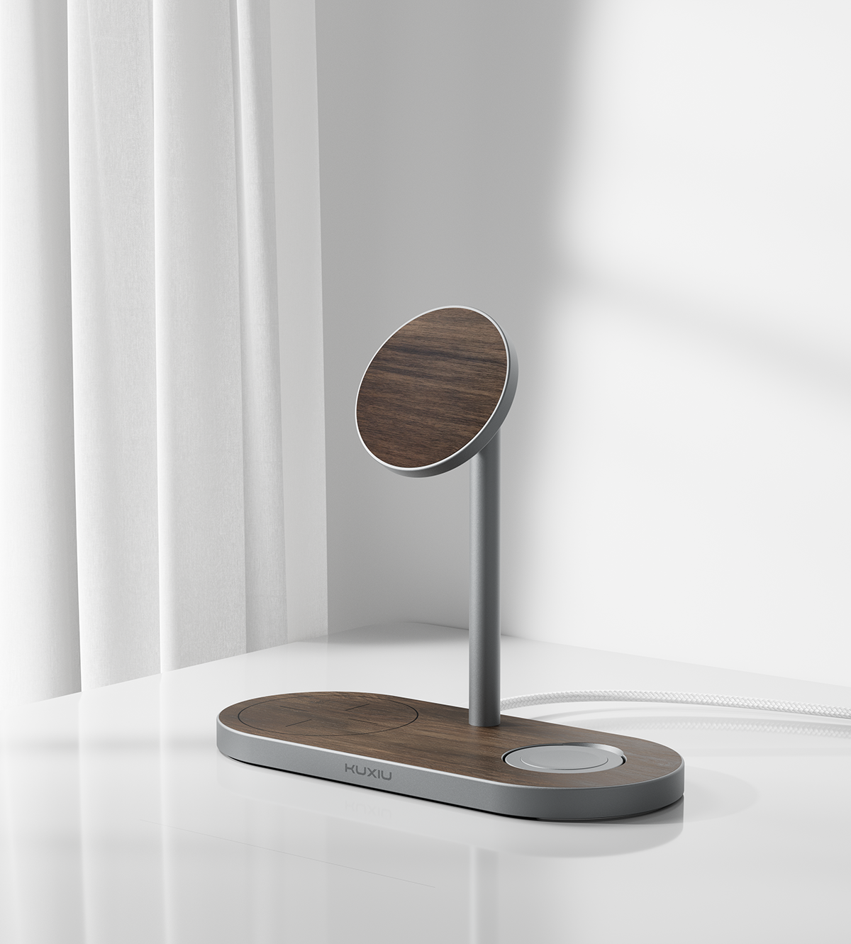 KUXIU X23 Pro 3-w-1 Stacja Szybkiego Ładowania MagSafe z Podwójnym Rdzeniem - Słoje drewna