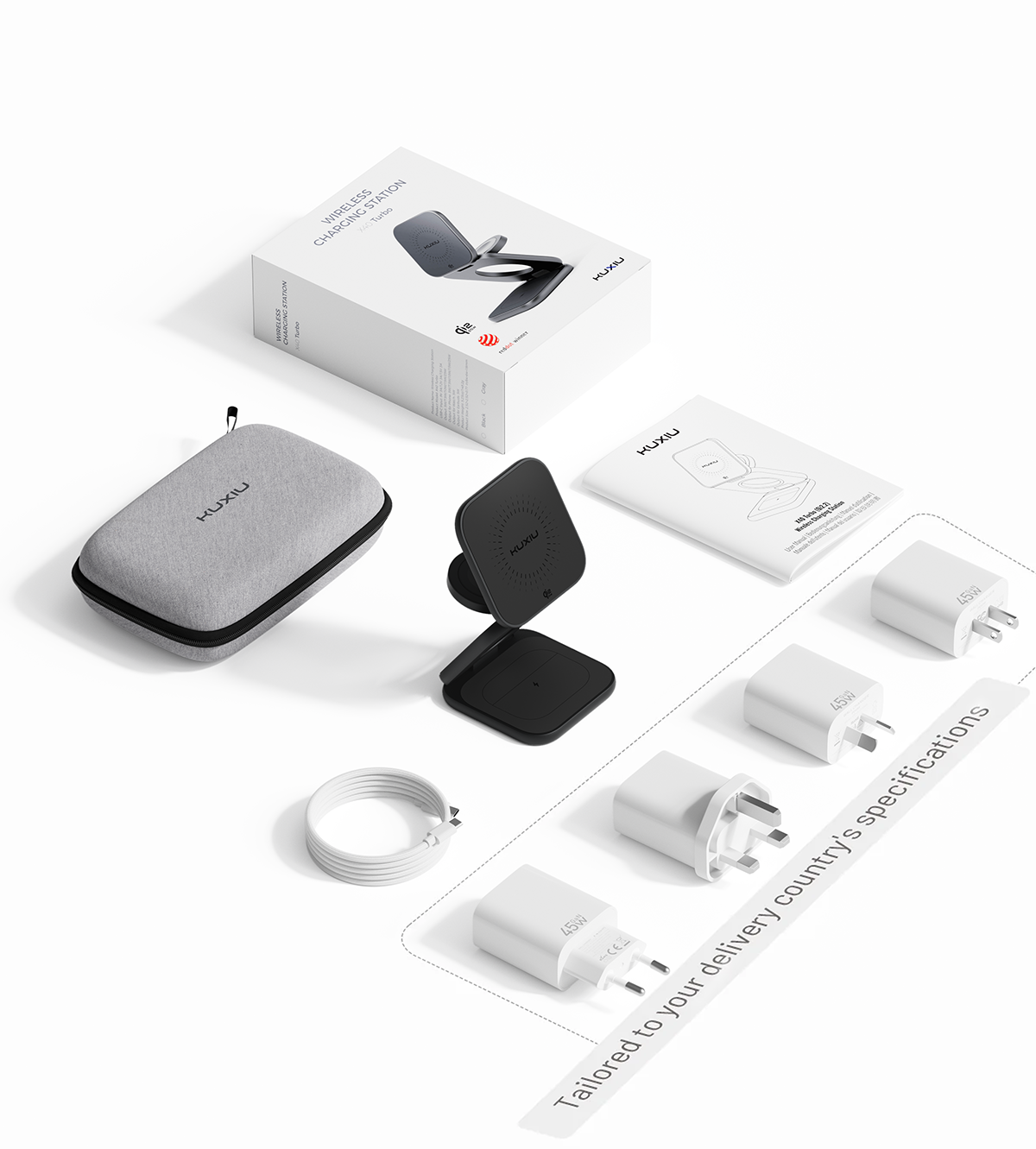 KUXIU Penyangga Pengecas Tanpa Wayar Lipat 3-dalam-1 MagSafe Bersertifikat Qi2.2 Turbo X40 25W - Hitam