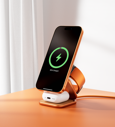 KUXIU X40 Turbo Qi2.2-zertifizierte 25W 3-in-1 MagSafe Faltbare Drahtlose Ladestation – Kosmisches Orange