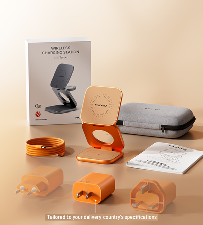 KUXIU X40 Turbo Qi2.2-zertifizierte 25W 3-in-1 MagSafe Faltbare Drahtlose Ladestation – Kosmisches Orange