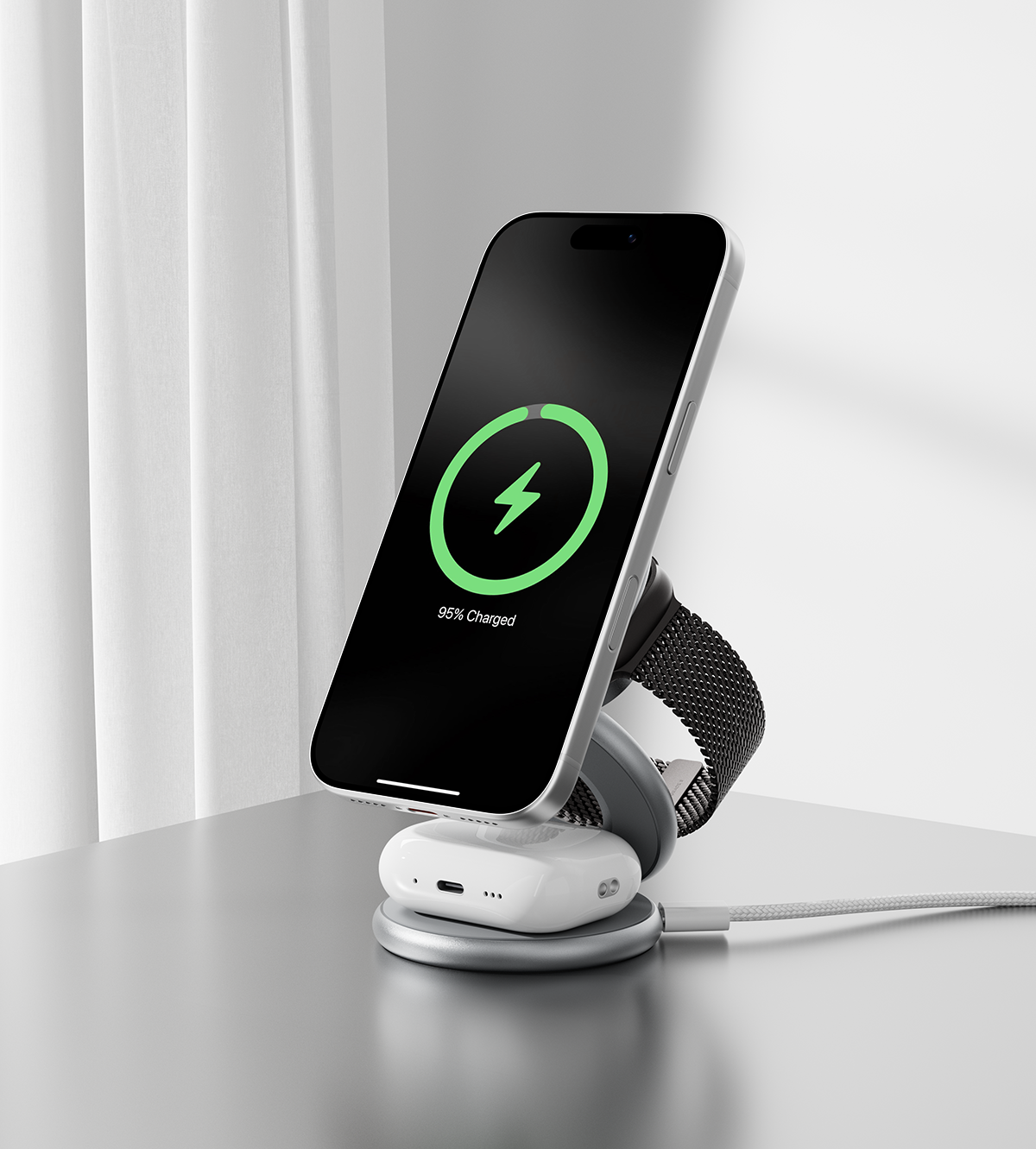 KUXIU X63 3-In-1 MagSafe Foldable Magnetic Wireless Charging Station - Silver