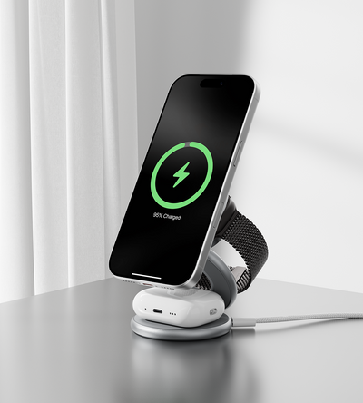 KUXIU X63 3-In-1 MagSafe Foldable Magnetic Wireless Charging Station - Silver
