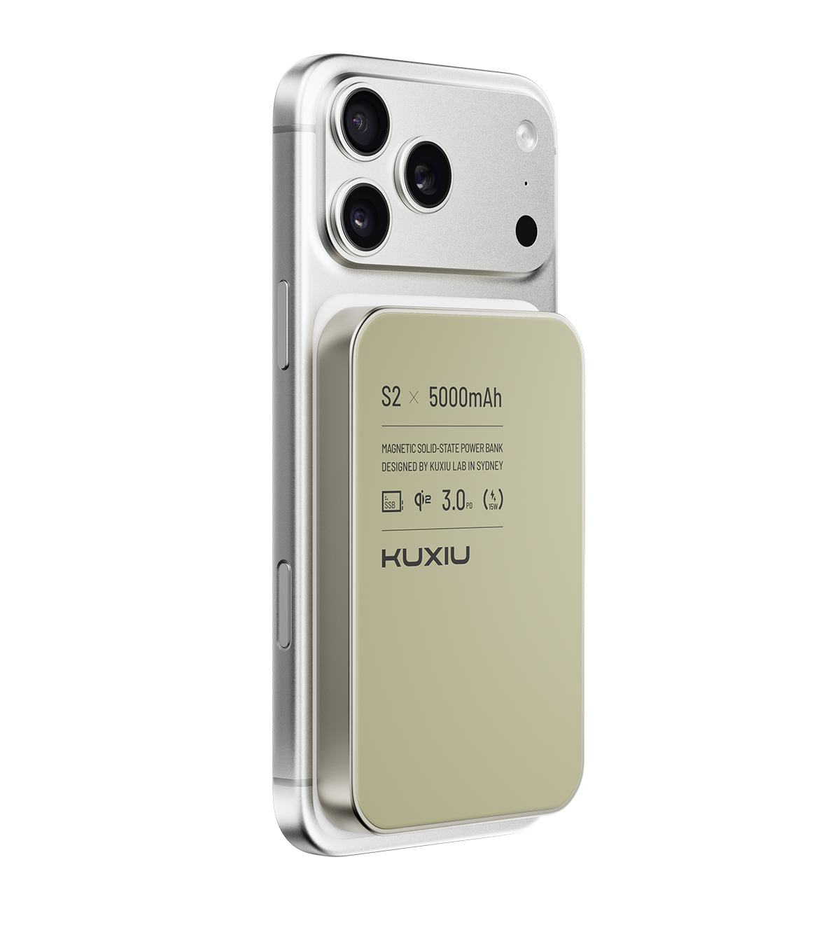 KUXIU S2 Qi2 5000mAh MagSafe Solid-State Power Bank - Natural titanium
