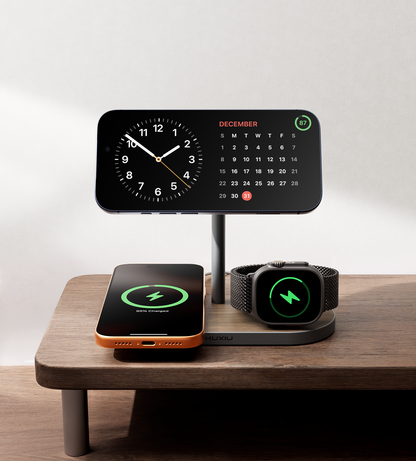 KUXIU X23 Pro Station de Charge Rapide 3-en-1 MagSafe à Double Processeur - Grain de bois