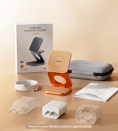 KUXIU X40 Turbo Support de Charge Sans Fil Pliable 3-en-1 MagSafe 25W Certifié Qi2.2 – Orange Cosmique