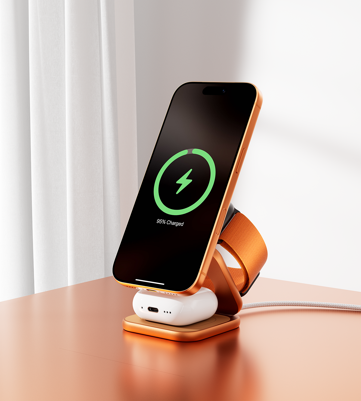 KUXIU X40 Turbo Qi2.2 Certified 25W 3-in-1 MagSafe Foldable Wireless Charging Stand  - Cosmic Orange