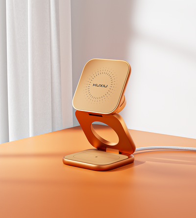 KUXIU X40 Turbo Support de Charge Sans Fil Pliable 3-en-1 MagSafe 25W Certifié Qi2.2 – Orange Cosmique
