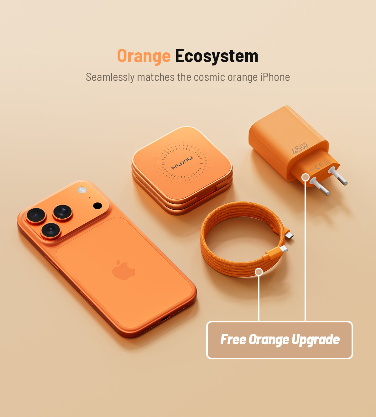 KUXIU X40 Turbo Qi2.2-zertifizierte 25W 3-in-1 MagSafe Faltbare Drahtlose Ladestation – Kosmisches Orange