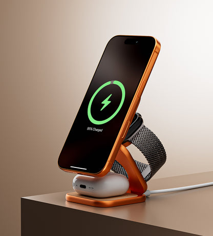 KUXIU X40 Turbo Qi2.2-zertifizierte 25W 3-in-1 MagSafe Faltbare Drahtlose Ladestation – Kosmisches Orange