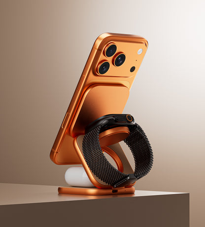 KUXIU X40 Turbo Qi2.2-zertifizierte 25W 3-in-1 MagSafe Faltbare Drahtlose Ladestation – Kosmisches Orange