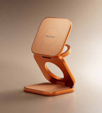 KUXIU X40 Turbo Qi2.2-zertifizierte 25W 3-in-1 MagSafe Faltbare Drahtlose Ladestation – Kosmisches Orange