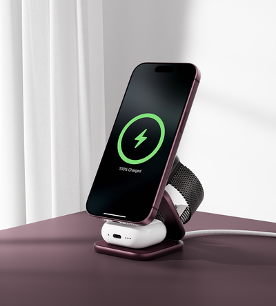 KUXIU X40 Turbo Qi2.2 Certified 25W 3-in-1 MagSafe Foldable Wireless Charging Stand  - Cherry
