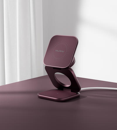 KUXIU X40 Turbo Qi2.2 Certified 25W 3-in-1 MagSafe Foldable Wireless Charging Stand  - Cherry