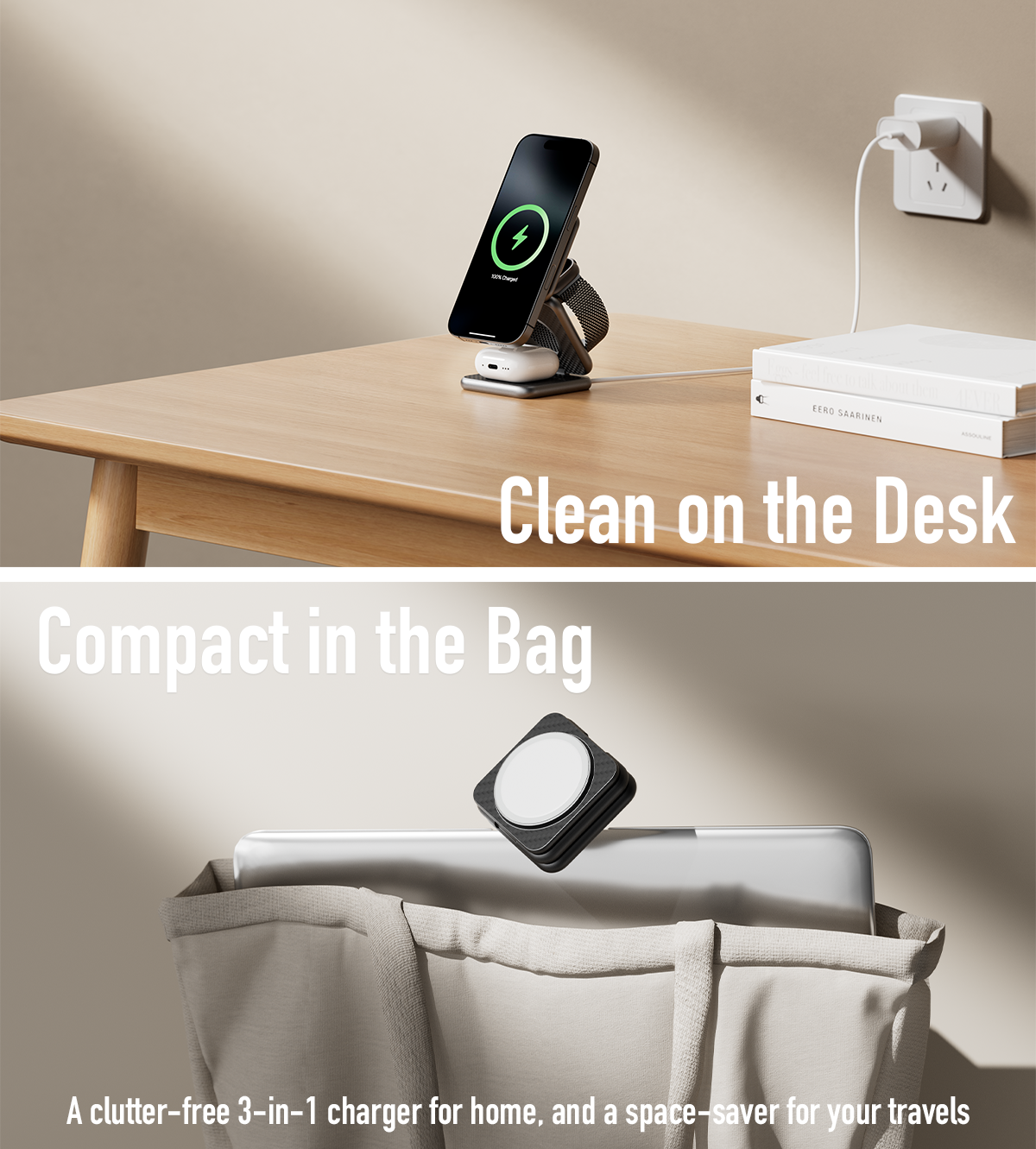 KUXIU X40 3-in-1 MagSafe Foldable Charging Stand - Carbon Fiber