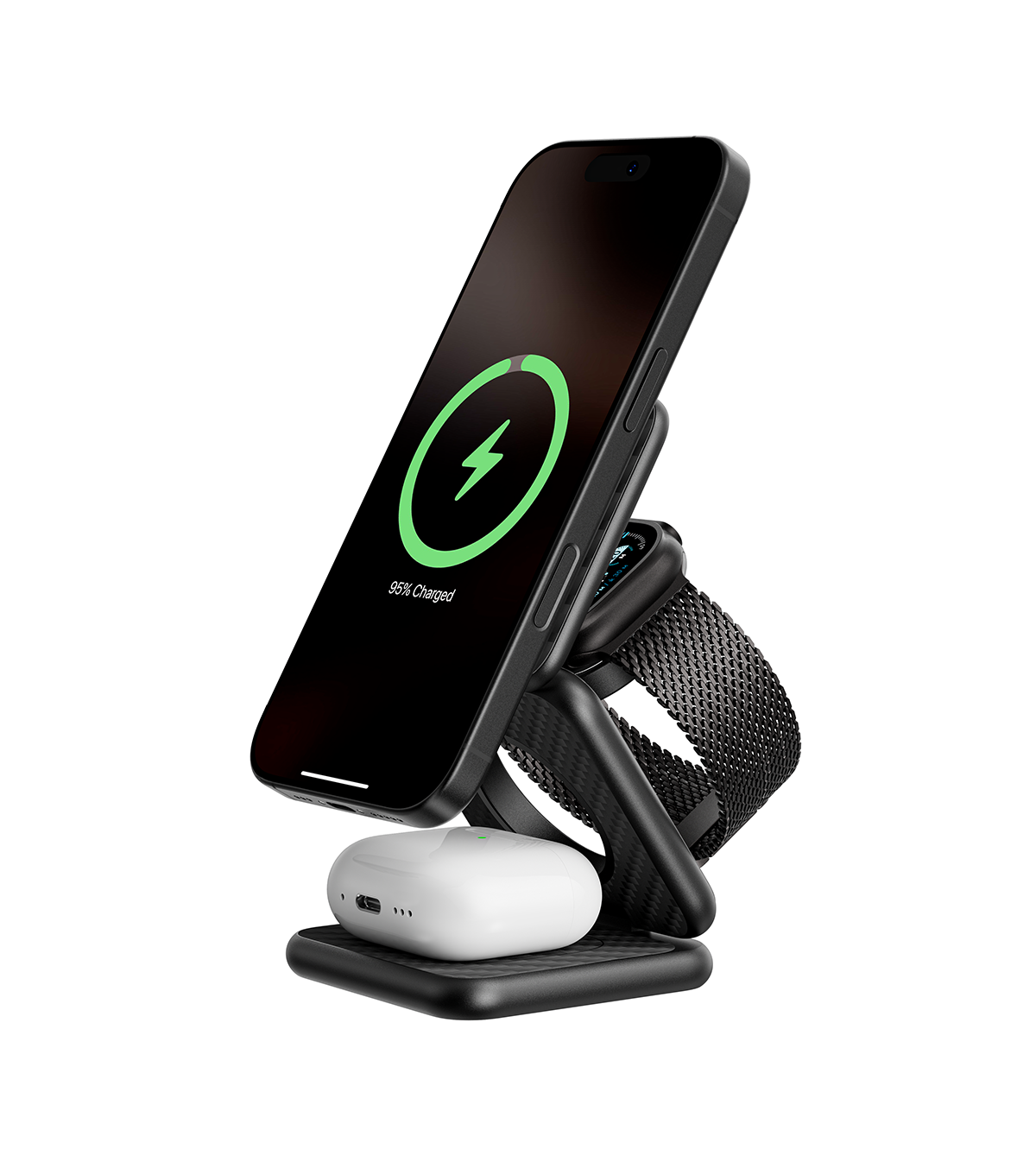 KUXIU X40 3-in-1 MagSafe Foldable Charging Stand - Carbon Fiber