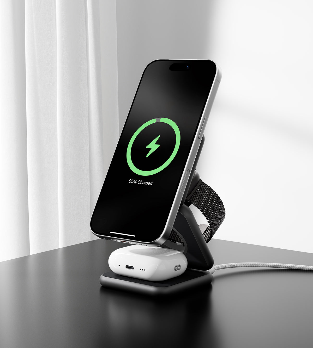 KUXIU X40 Plus 3-in-1 MagSafe Foldable Charging Stand - Black