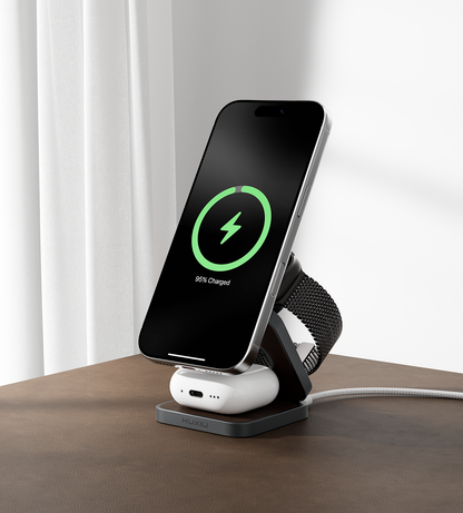 KUXIU X40 Pro Skládací Nabíjecí Stojan MagSafe 3 v 1 - Kožená Edice