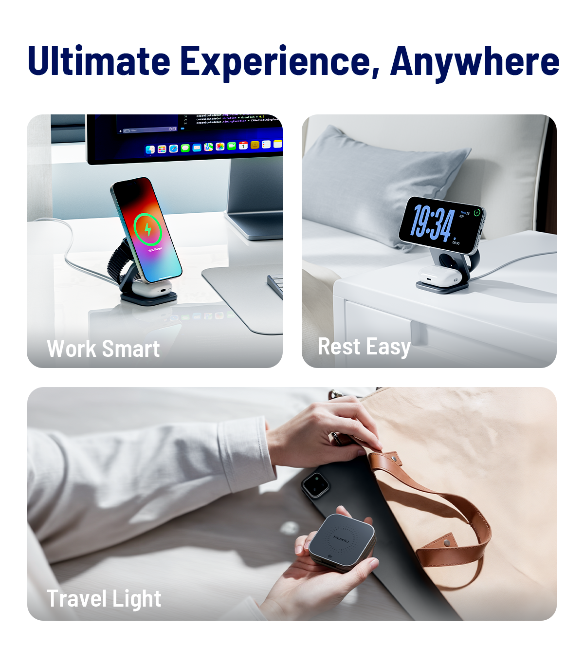 KUXIU X40 Turbo Qi2.2 Certified 25W 3-in-1 MagSafe Foldable Wireless Charging Stand