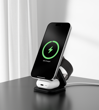 KUXIU X40 Turbo Skládací bezdrátová nabíječka 3-v-1 MagSafe 25W, certifikovaná Qi2.2 - Černá