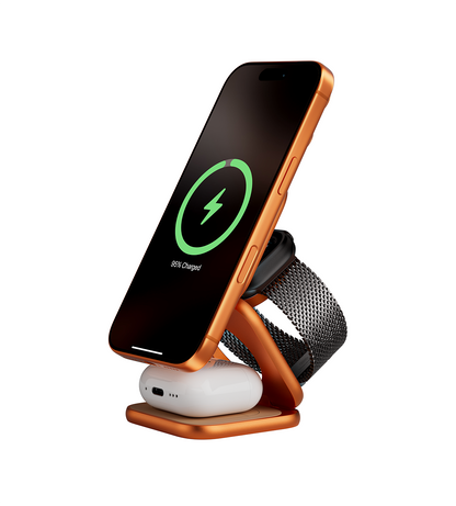 KUXIU X40 Turbo Qi2.2-zertifizierte 25W 3-in-1 MagSafe Faltbare Drahtlose Ladestation – Kosmisches Orange