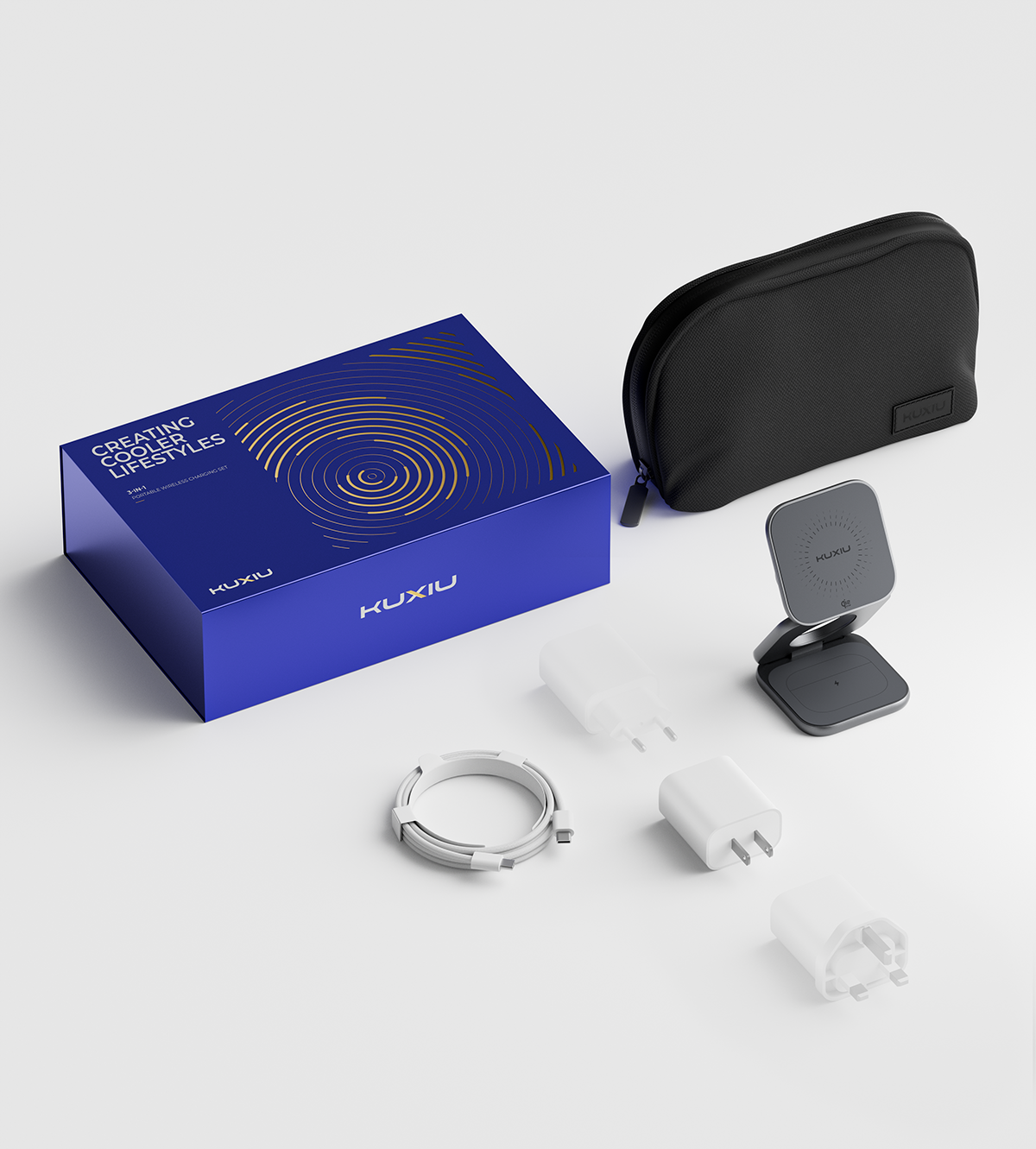 KUXIU X40 Turbo Series 3-in-1 Portable Wireless Charging Gift Set - Gray