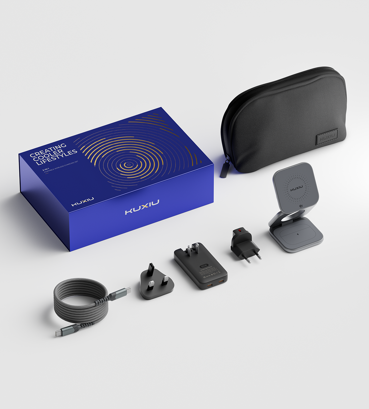 KUXIU X40 Turbo Series 3-in-1 Portable Wireless Charging Gift Set - Gray