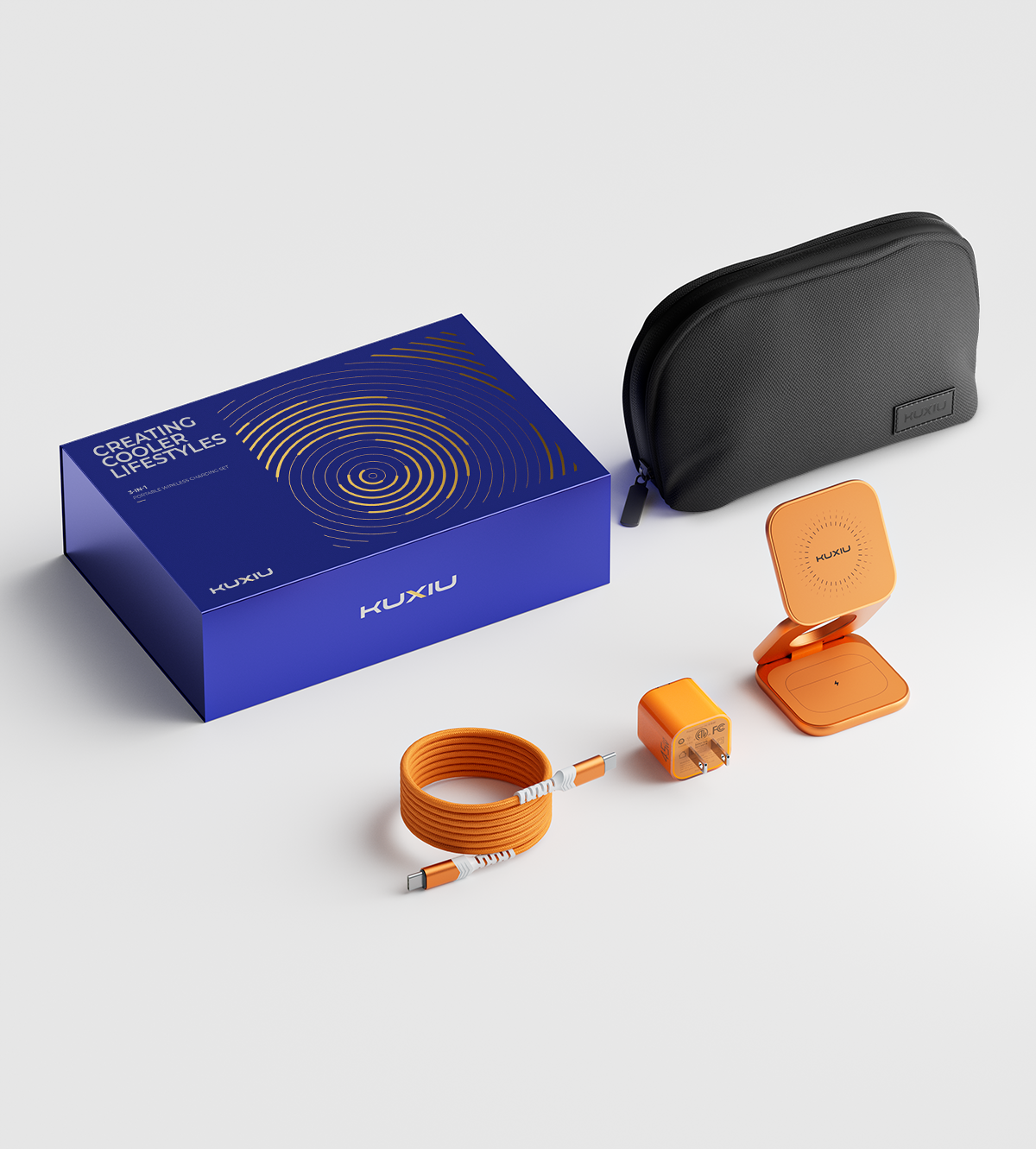 KUXIU X40 Turbo Series 3-in-1 Portable Wireless Charging Gift Set - Cosmic Orange
