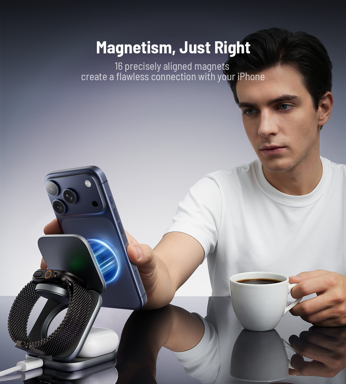 KUXIU X40 Turbo Station de charge sans fil pliable 3-en-1 MagSafe 25W, certifiée Qi2.2 - Gris