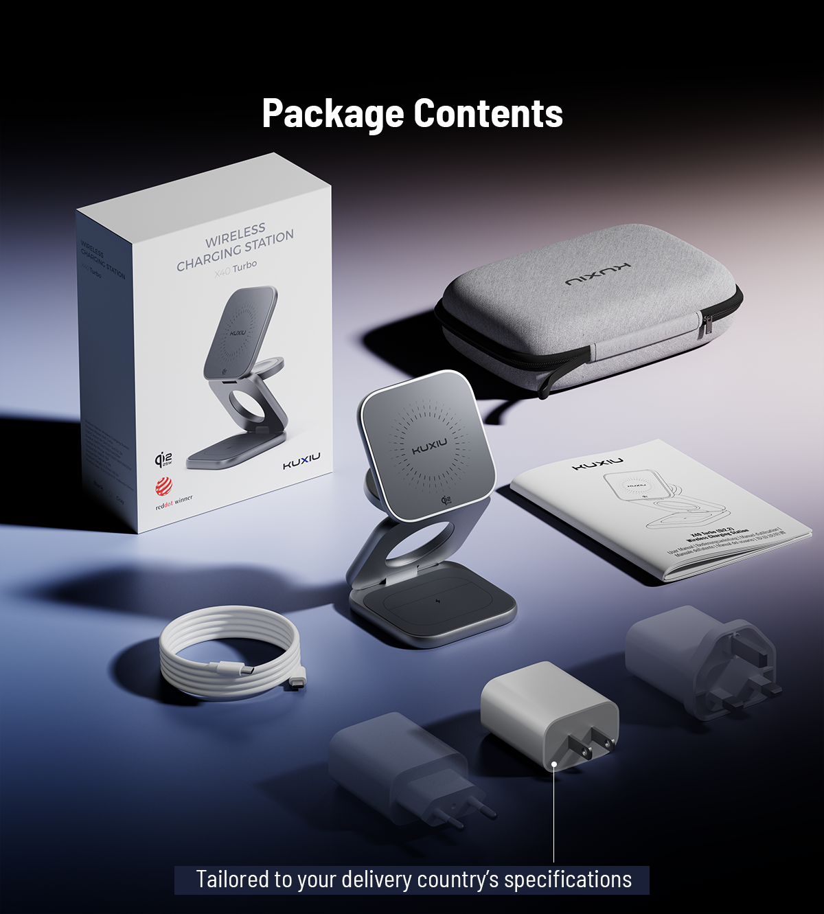 KUXIU X40 Turbo Station de charge sans fil pliable 3-en-1 MagSafe 25W, certifiée Qi2.2 - Gris
