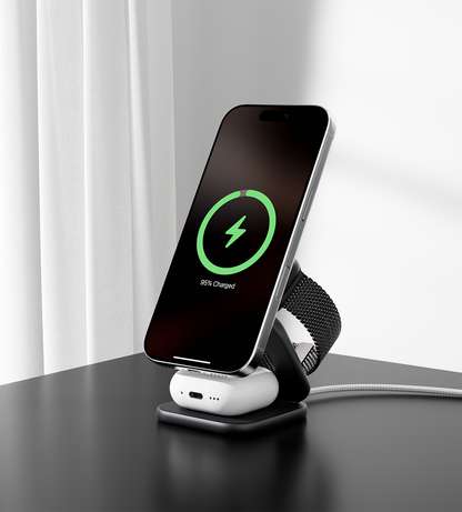 KUXIU X40 Turbo Station de charge sans fil pliable 3-en-1 MagSafe 25W, certifiée Qi2.2 - Noir