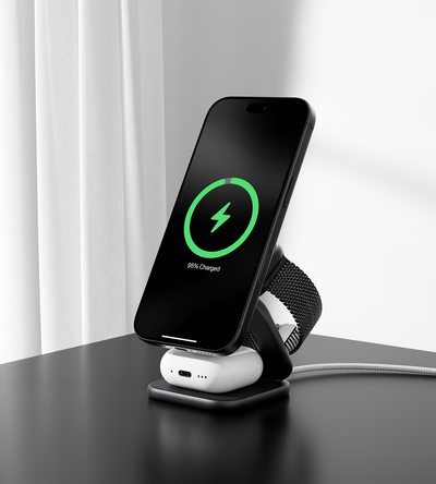 KUXIU Penyangga Pengecas Tanpa Wayar Lipat 3-dalam-1 MagSafe Bersertifikat Qi2.2 Turbo X40 25W - Hitam
