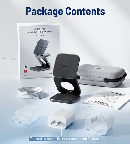 KUXIU X40 Turbo Qi2.2認証取得 25W 3-in-1 MagSafe折りたたみ式ワイヤレス充電スタンド - ブラック