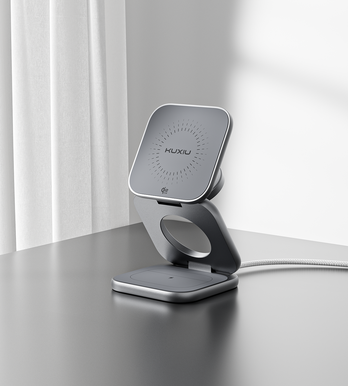 KUXIU X40 Turbo Qi2.2 認證 25W 3 合 1 MagSafe 可折疊無線充電座 - 灰色