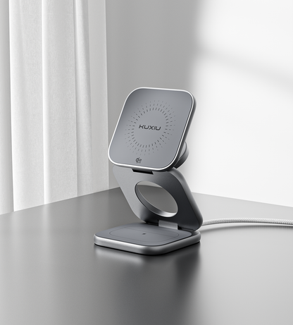 KUXIU X40 Turbo Station de charge sans fil pliable 3-en-1 MagSafe 25W, certifiée Qi2.2 - Gris